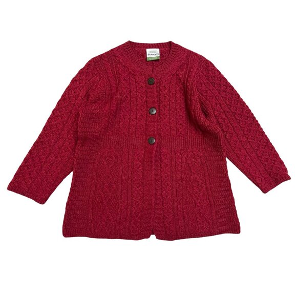 Shannon Woolen Mills A-Line Cardigan Button Front Merino Wool Size Large Wine - Picture 8 of 8